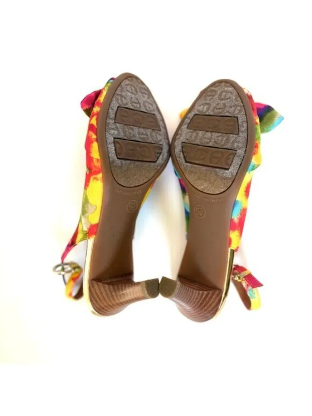 Etienne Aigner Heels Slingback Floral Peep Toe Gold Trim Women’s 5.5 Shop Worn - Picture 3 of 9